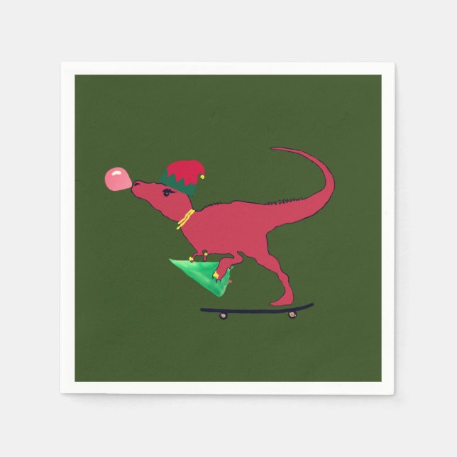 Dinosaur Skater Jul Mod Pappersservett (Framsidan)