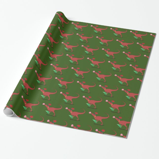 Dinosaur Skater Santa Hatt Presentpapper (Utrullad)