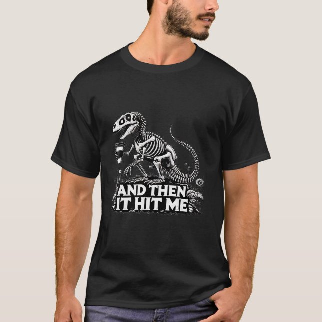 Dinosaur Skeleton Drinking Coffee Costume T Shirt (Framsida)