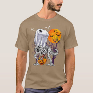 Dinosaur Skeleton Funny Halloween Candy Pumpkin T Shirt