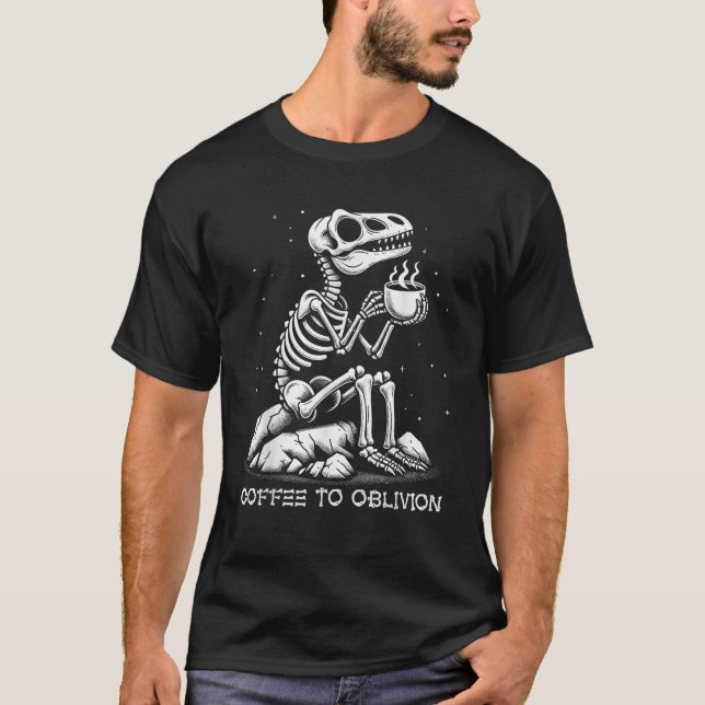 Dinosaur Skeleton Kaffe till Oblivion Mörk Apocaly T Shirt (Framsida)