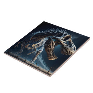 Dinosaur Skeleton Roaming an Ancient liggande Kakelplatta