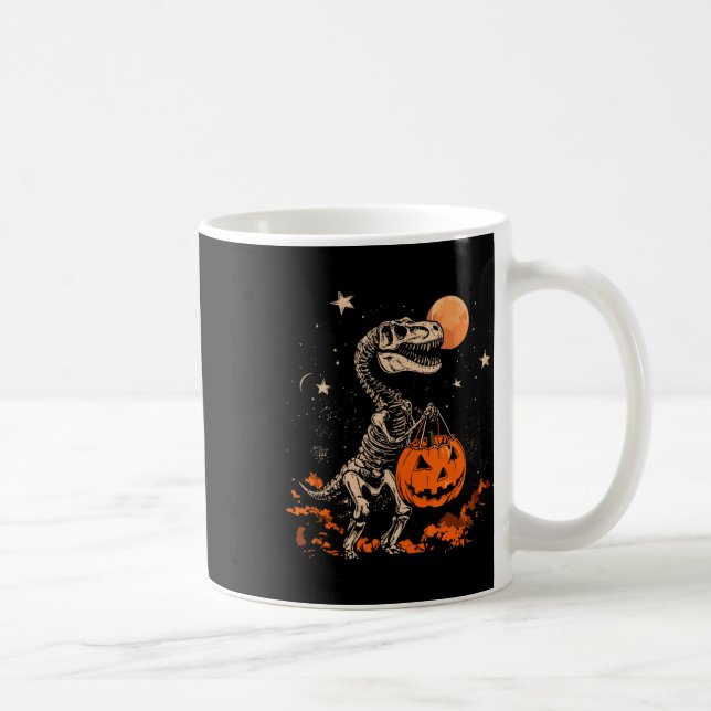 Dinosaur Skeleton Scary Pumpkin Måne Halloween Boy Kaffemugg (Höger)