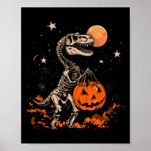 Dinosaur Skeleton Scary Pumpkin Måne Halloween Boy Poster