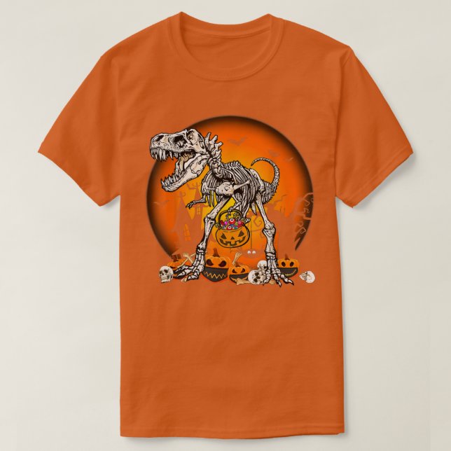 Dinosaur Skeleton T är skör med Måne Halloween R Shirt (Design framsida)