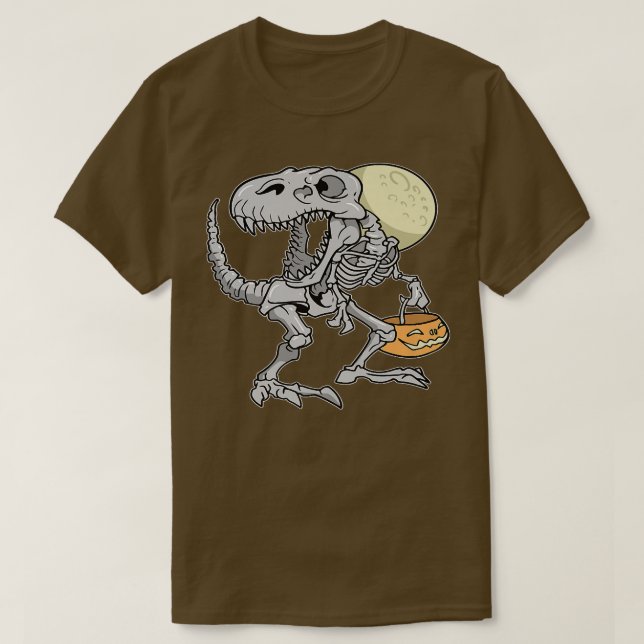 Dinosaur Skeleton T re Scary Pumpkin Måne hallowee T Shirt (Design framsida)