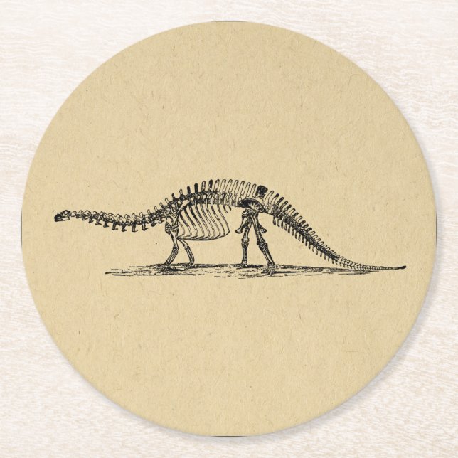 Dinosaur Skeleton Vintage Art Underlägg Papper Rund (Framsidan)