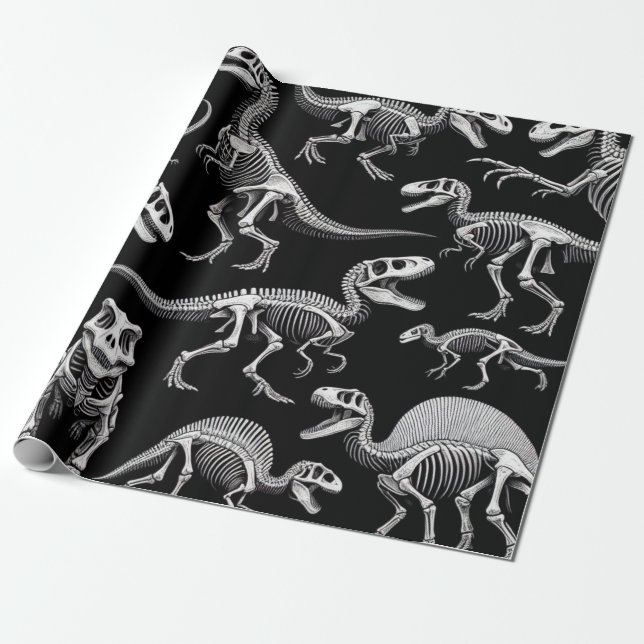 Dinosaur Skeletons White Fossil Bones Presentpapper (Utrullad)