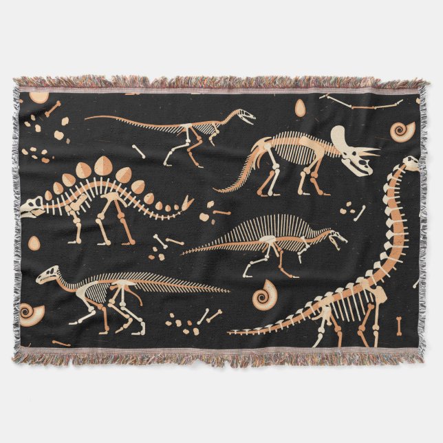 Dinosaur skelett, fossils, vintage mönster. filt (Framsidan)