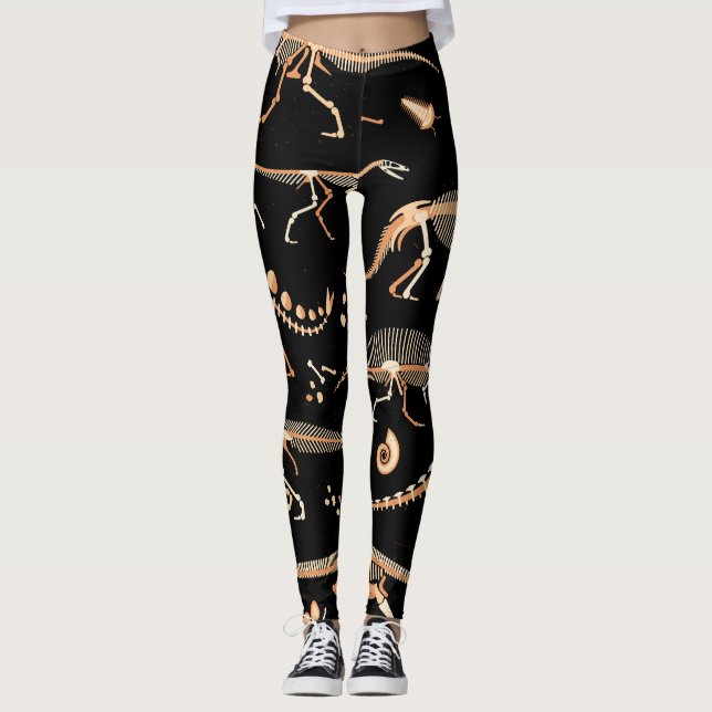 Dinosaur skelett, fossils, vintage mönster. leggings (Framsida)