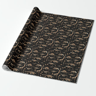 Dinosaur skelett, fossils, vintage mönster. presentpapper