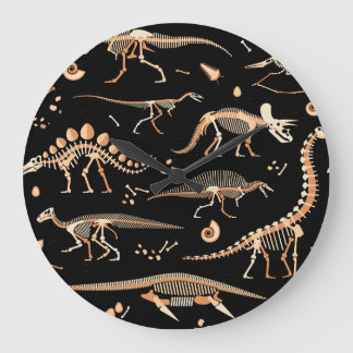 Dinosaur skelett, fossils, vintage mönster. stor klocka