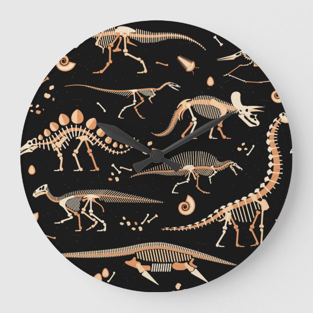 Dinosaur skelett, fossils, vintage mönster. stor klocka (Framsida)