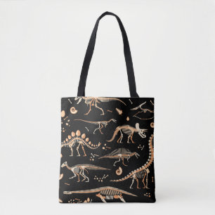 Dinosaur skelett, fossils, vintage mönster. tygkasse