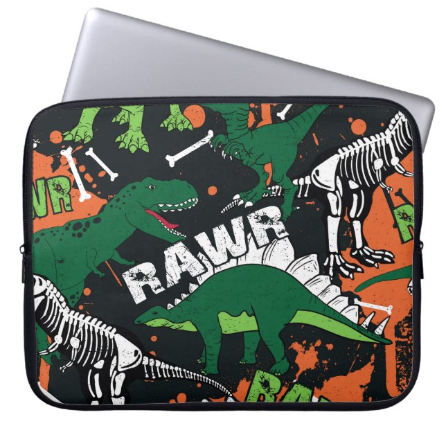 Dinosaur skelett, grym, sömlös mönster. laptop fodral (Framsidan)