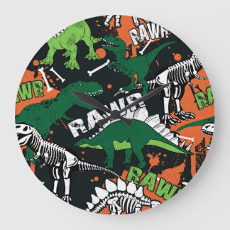 Dinosaur skelett, grym, sömlös mönster. stor klocka