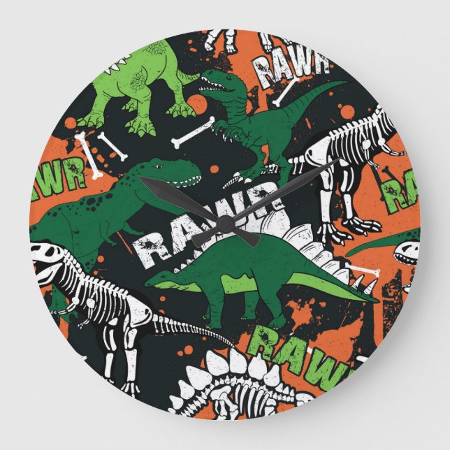 Dinosaur skelett, grym, sömlös mönster. stor klocka (Framsida)