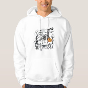 Dinosaur Skelett Halloween Pumpa Kyrkogård Desi Hoodie
