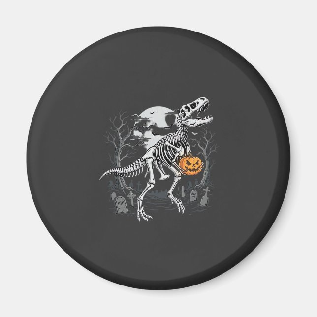 Dinosaur Skelett Halloween Pumpa Kyrkogård Desi Magnet (Framsidan)