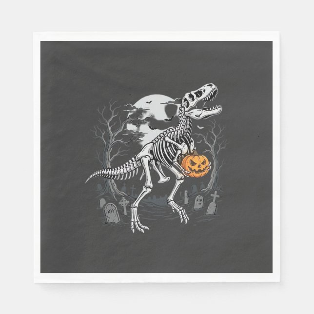 Dinosaur Skelett Halloween Pumpa Kyrkogård Desi Pappersservett (Framsidan)