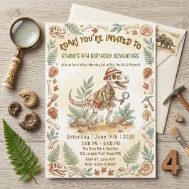 Dinosaur Skelett Paleontolog Pojke 4-årsdag Inbjudningar