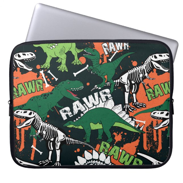 Dinosaur skelett. Vintage grunge mönster Laptop Fodral (Framsidan)