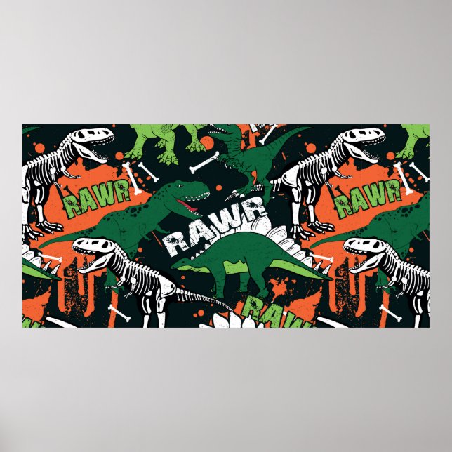 Dinosaur skelett. Vintage grunge mönster Poster (Framsidan)
