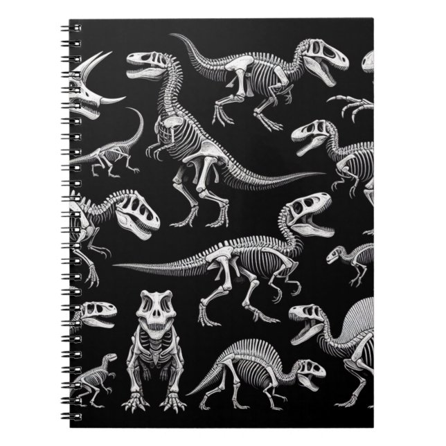 Dinosaur-skelett Vita fossilben Anteckningsbok (Framsidan)