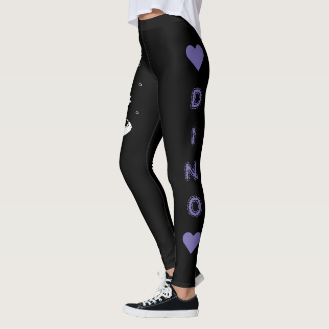 Dinosaur - Sketched Animal in Black & Lila Leggings (Vänster)