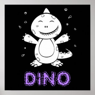 Dinosaur - Sketched Animal in Black & White Poster