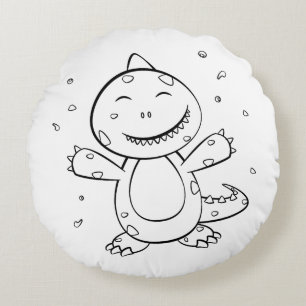 Dinosaur - Sketched Animal in Black & White Rund Kudde