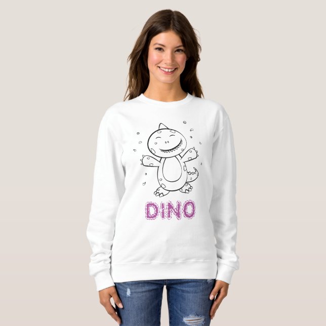 Dinosaur - Sketched Animal in Black & White T Shirt (Hel framsida)