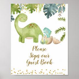 Dinosaur Skriv under vår gäst Bok Baby Shower Poster