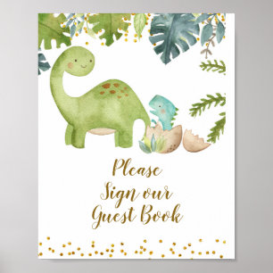 Dinosaur Skriv under vår gäst Bok Baby Shower Poster