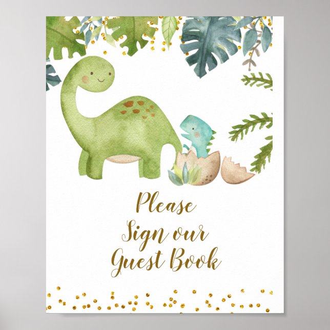 Dinosaur Skriv under vår gäst Bok Baby Shower Poster (Framsidan)