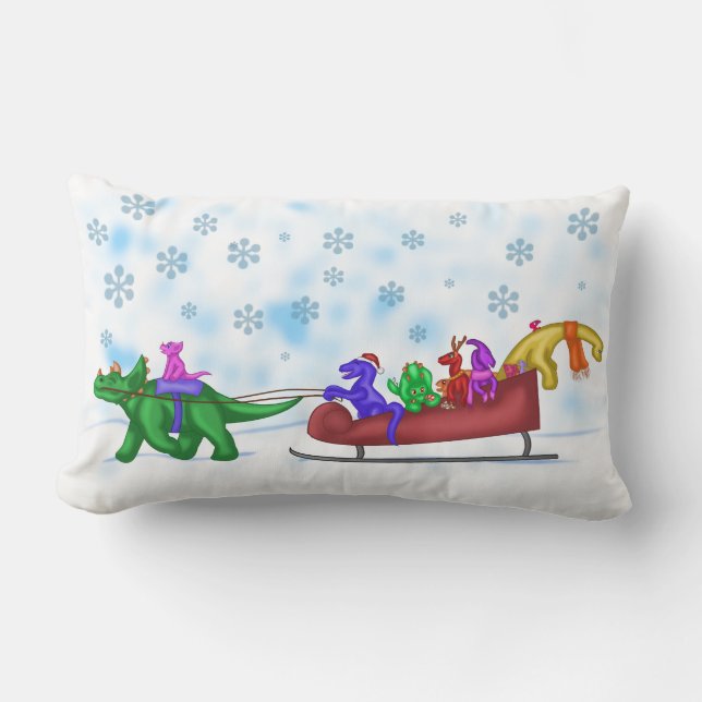 Dinosaur Sleigh Ride Lumbarkudde (Framsida)