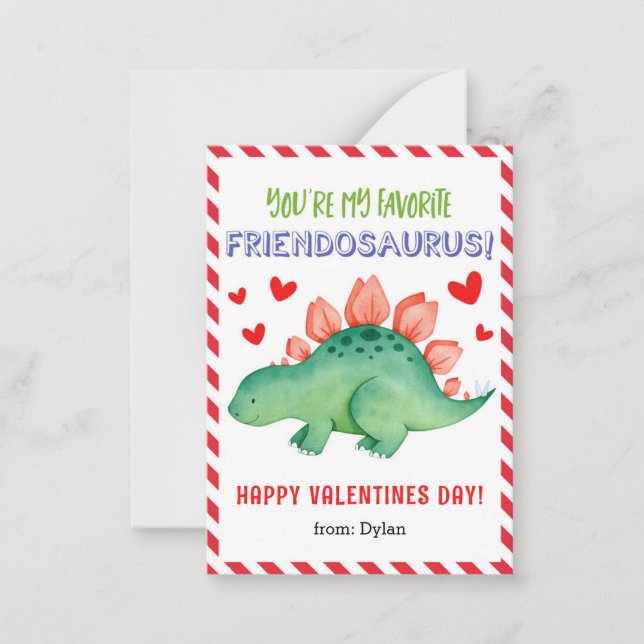 Dinosaur Small Classroom Valentine Card-för barn Anteckningskort (Framsida)