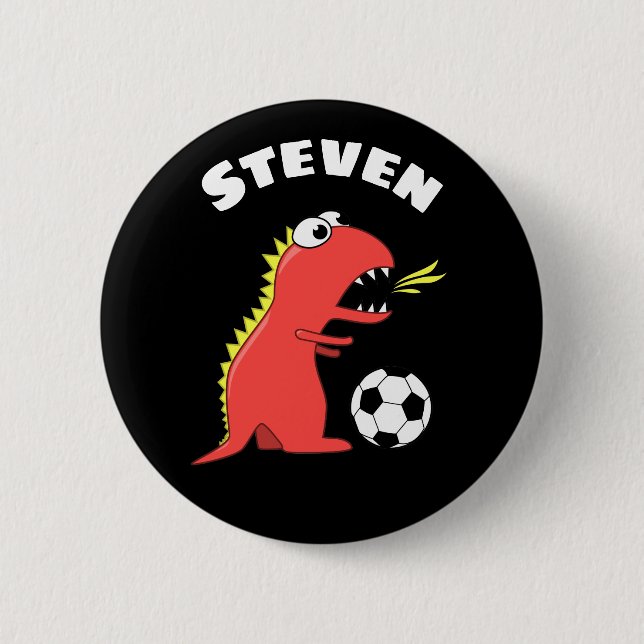 Dinosaur Soccer Player Funny Kids Namn Knapp (Framsida)