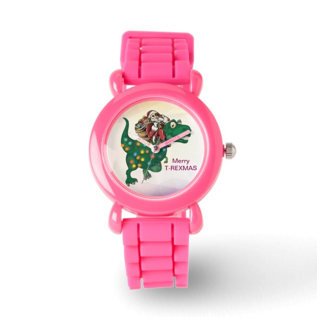 Dinosaur som bär på jultomten julen armbandsur (Framsida)