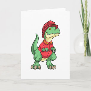 Dinosaur som brandman med brandhelm kort