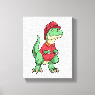 Dinosaur som brandman med brandhjälm canvastryck