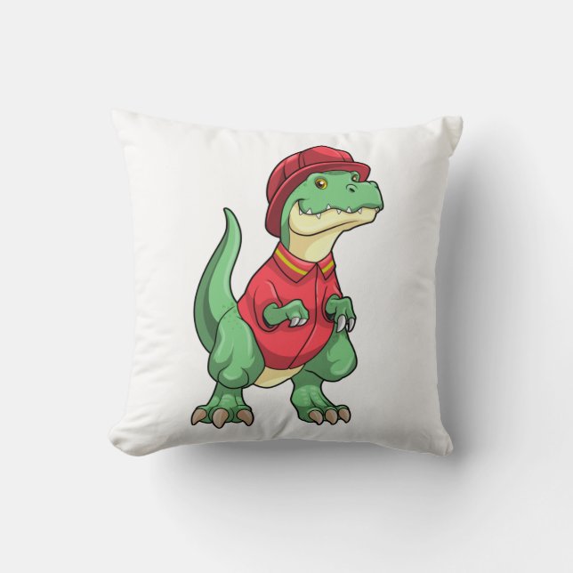 Dinosaur som brandman med brandhjälm kudde (Framsida)