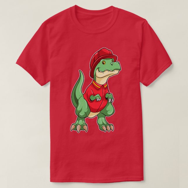 Dinosaur som brandman med brandhjälm t shirt (Design framsida)