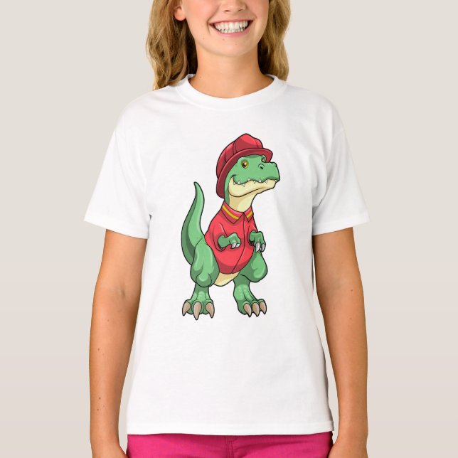 Dinosaur som brandman med brandhjälm t shirt (Framsida)