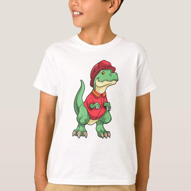 Dinosaur som brandman med brandhjälm t shirt (Framsida)