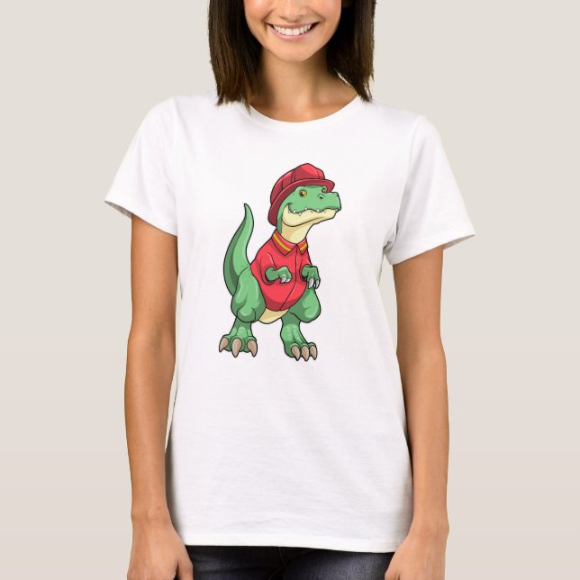 Dinosaur som brandman med brandhjälm t shirt (Framsida)
