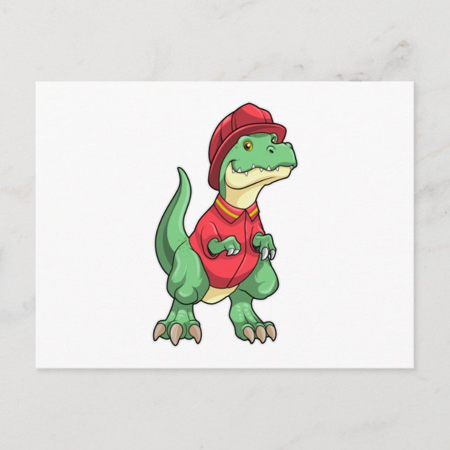 Dinosaur som brandman med brandmanshjälm vykort (Framsida)