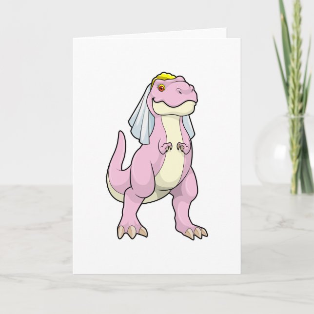 Dinosaur som Bride vid Bröllop med Veil Kort (Framsida)