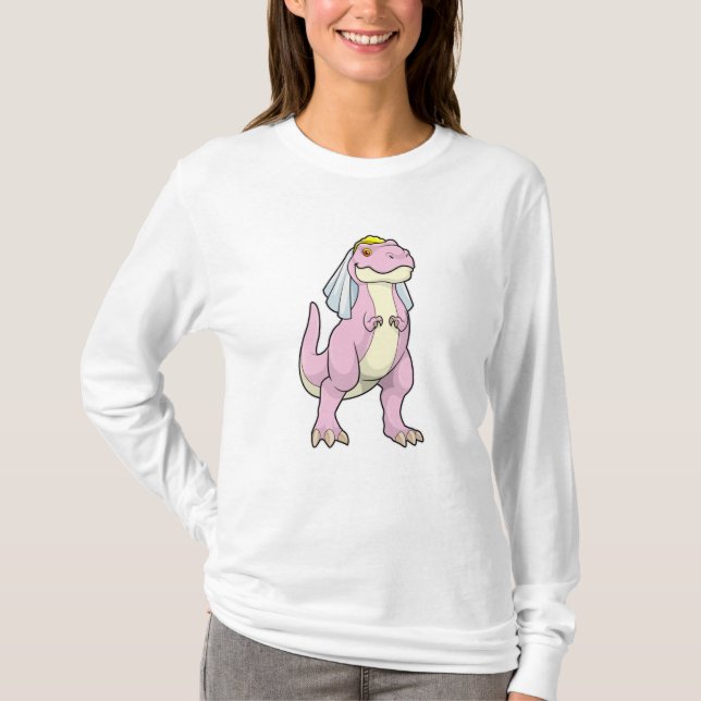 Dinosaur som brud på bröllop med slöja t shirt (Framsida)