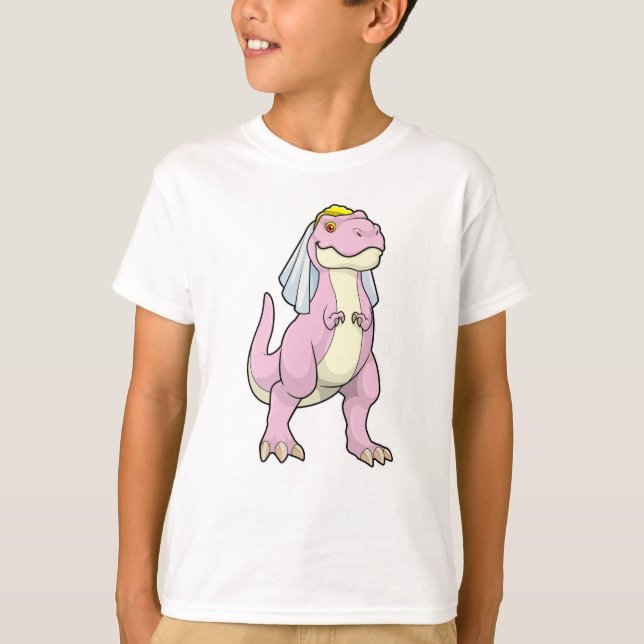 Dinosaur som brud på bröllop med slöja t shirt (Framsida)